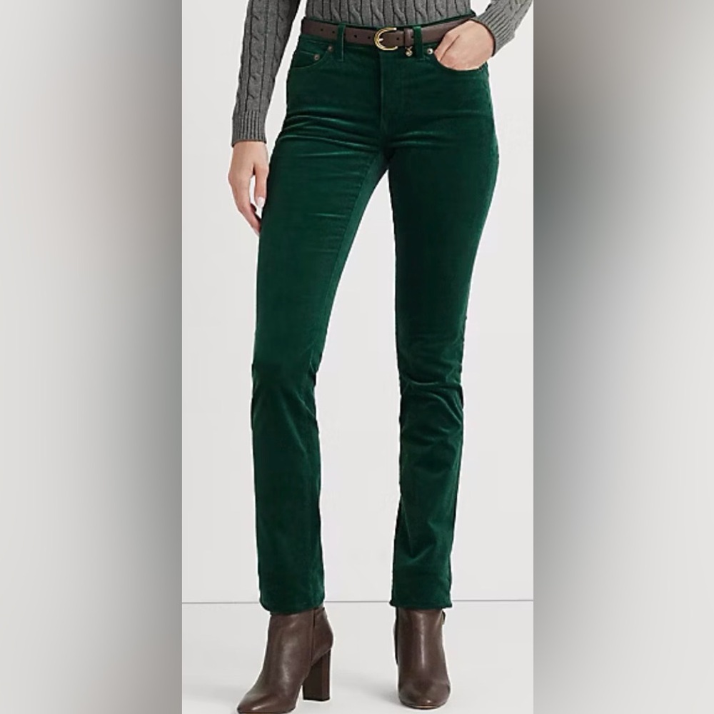 RALPH LAUREN Black Label Stretch Mid Rise Straight Corduroy Pant Green Size 4